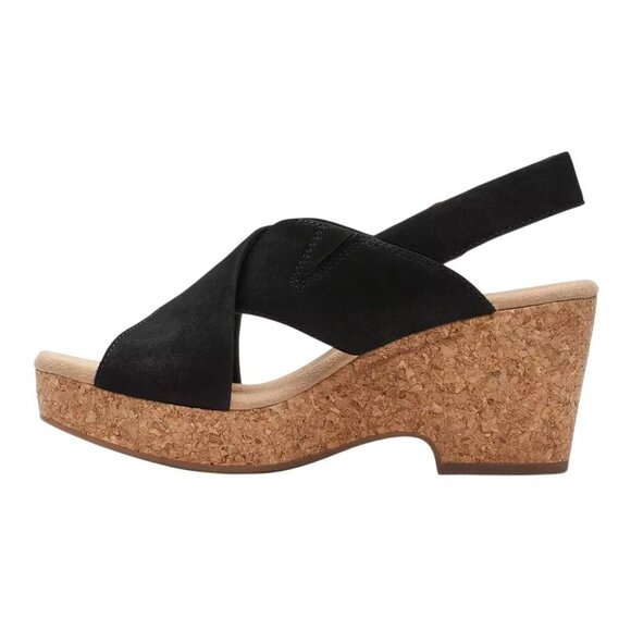 NWT Clarks Collection Womens Giselle Dove Wedge Sandal 26177142 Black Nubuck 11M - Picture 2 of 11